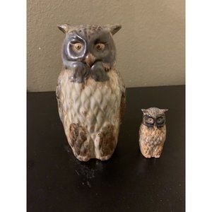 Vtg Otagiri Pottery Owl Mother Baby Figurines, Original LJ Made in Japan, Glazed